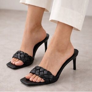 Anne Michelle Black Braided Strap Heeled Mules